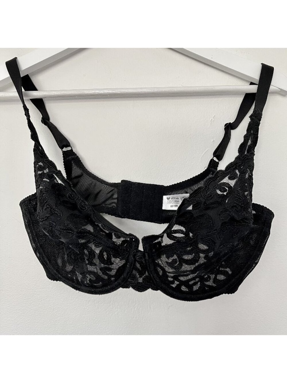 Wacoal 34DD Arabesque Lace Underwire Bra Black Sheer Cup EUC